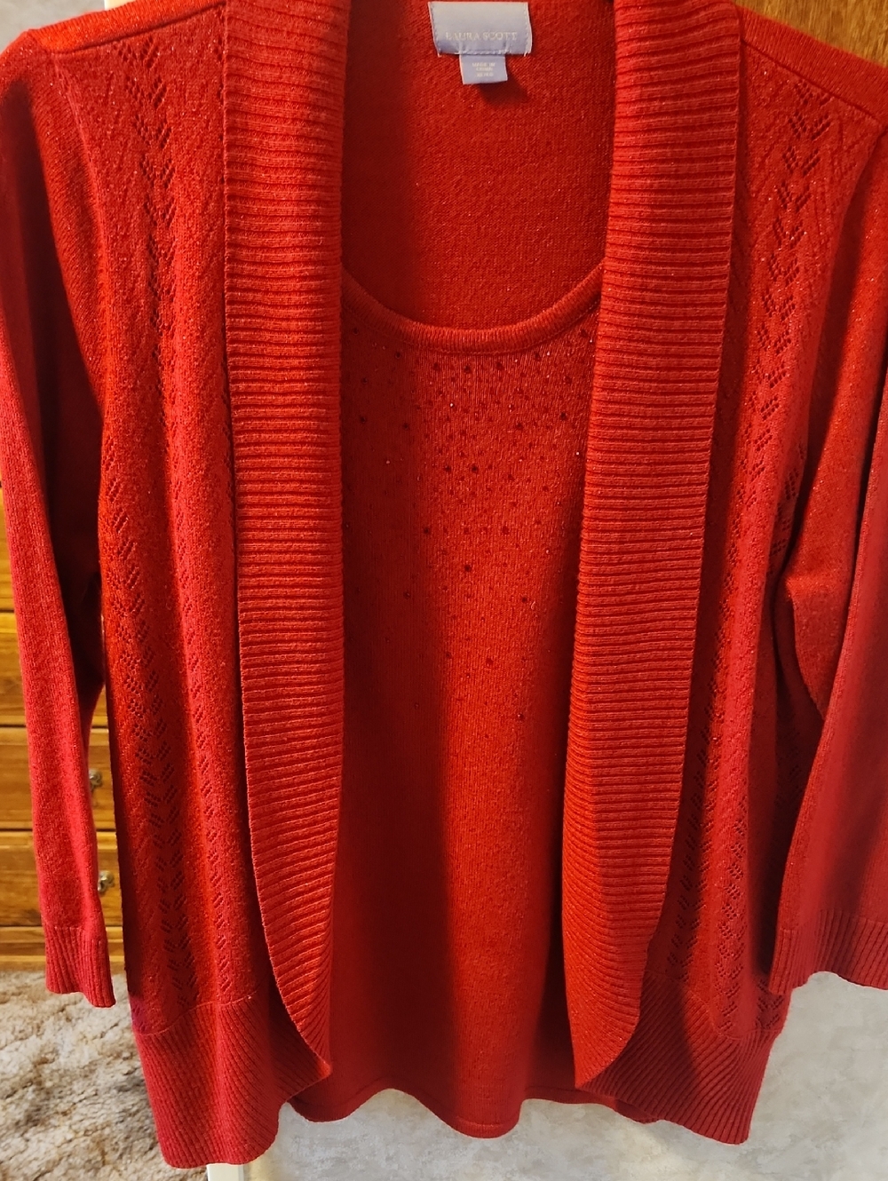 1X Laura Scott Red Open-Front Sweater Cardigan with Attached Tank List#50